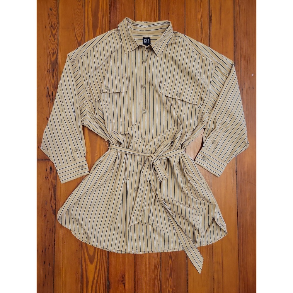 Gap Striped Mini Shirt Dress Womens XL Pockets Summer Comfy Collar Oversized Fit